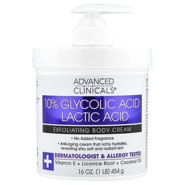 Advanced Clinicals 10% Glycolic + Lactic Acid Exfoliating Body Cream